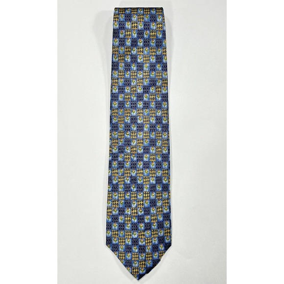 Ermenegildo Zegna Neck Tie Men's Blue Orange 100% Silk Floral Italy 57.5" x 4" - Picture 2 of 8